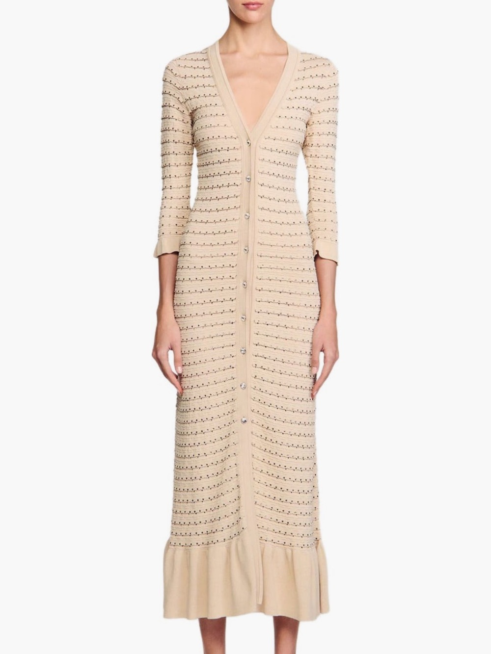 Sandro Beige Button-Down Maxi Knit Dress